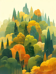 设计的绿树林插画图片
