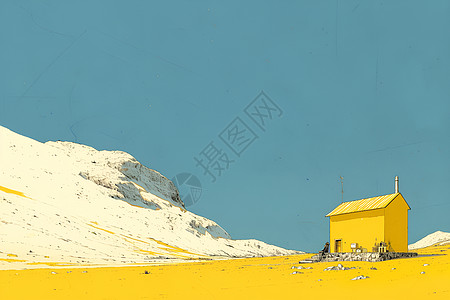 山脚的黄色小屋图片
