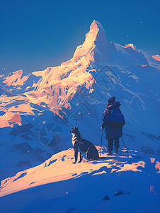 雪山上的人和宠物图片