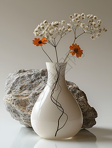 白瓷瓶插着鲜花背景图片