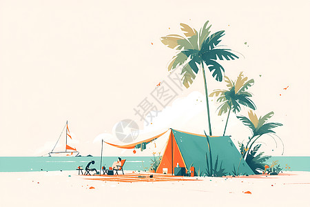 海滩上露营的家庭图片