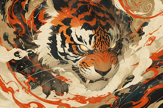 绘画的动物老虎图片