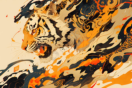 插画绘画的老虎图片