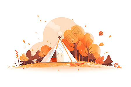 秋天的落叶与帐篷背景图片