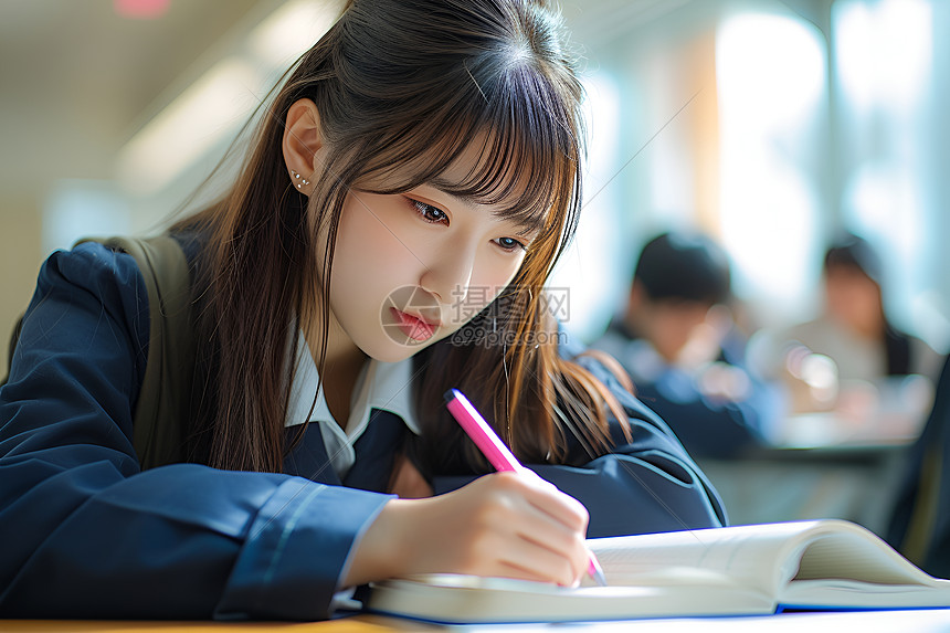 认真备考的女学生图片