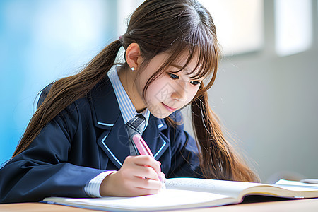 认真学习的女学生图片