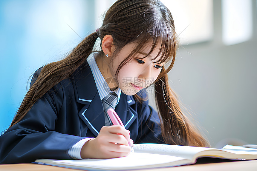 认真学习的女学生图片