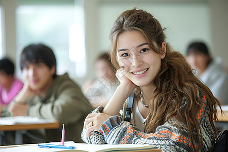 教室里认真学习的女孩图片