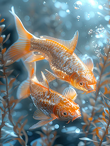 金鱼在水中游动图片