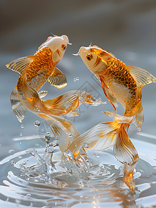 金鱼跳跃出水面高清图片