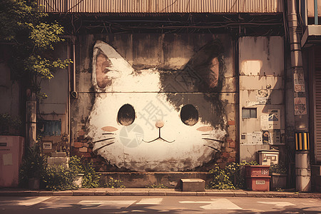 街道墙壁上的猫咪图片