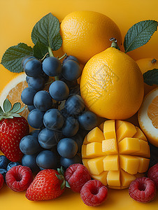 桌面上新鲜的水果背景图片