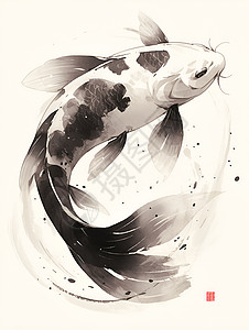 黑白锦鲤的水墨画高清图片
