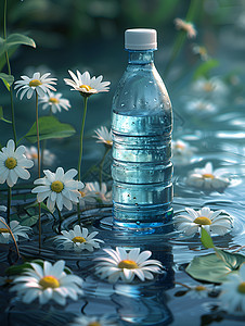 静谧池水中的水瓶图片
