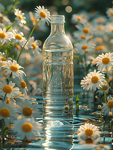 雏菊花丛中的瓶子图片