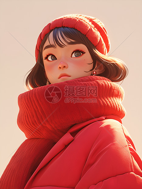 红衣少女图片