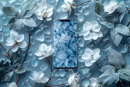 淡蓝色的花朵与手机壳图片