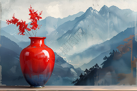 酒酿造玻璃背景的酒红色花瓶插画