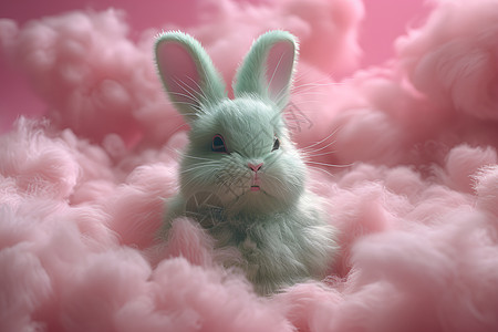 粉色毛毛中的兔子图片