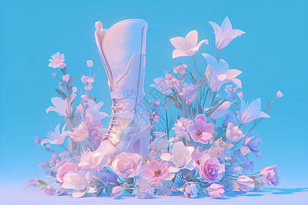 浪漫花朵中的靴子图片