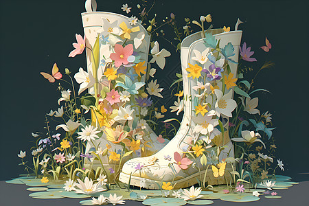 花朵点缀的靴子图片