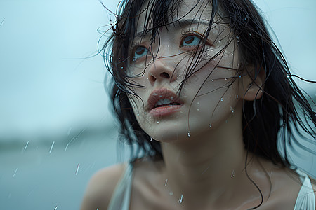 雨中的女孩雨中流泪的少女背景