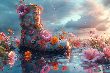 梦幻的花卉短靴图片