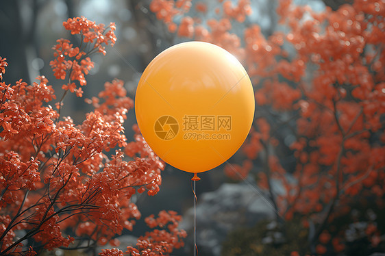 悬浮在空中的黄色气球图片