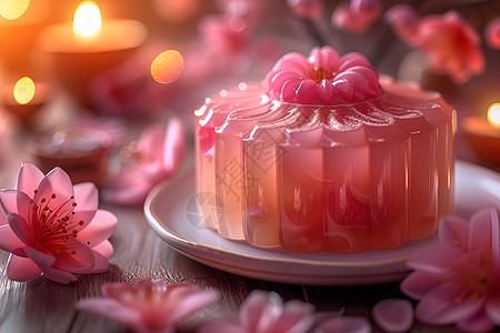 粉色的花朵月饼图片