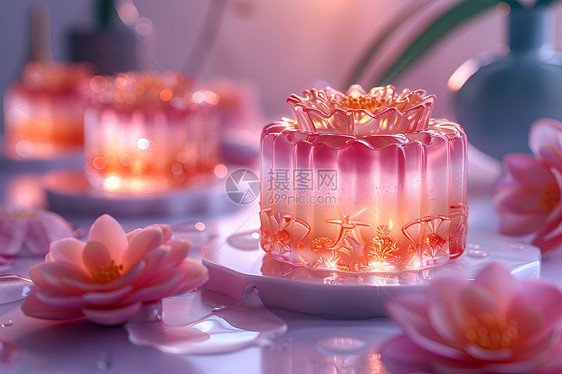 精美的粉色冰皮月饼图片
