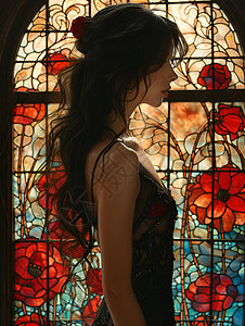 彩色玻璃前的公主背景图片