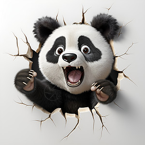 张琪墙壁中张着嘴巴的熊猫插画