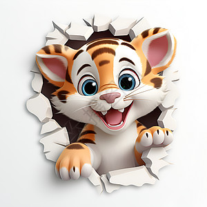 神奇的小老虎从墙壁中冒出图片