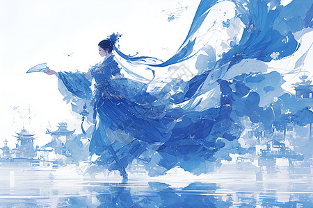 蓝裙水中梦幻舞动图片