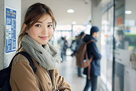 校园中一位女生背景图片