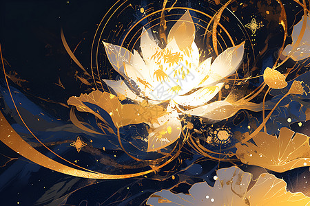 金色涡旋环绕的花朵图片
