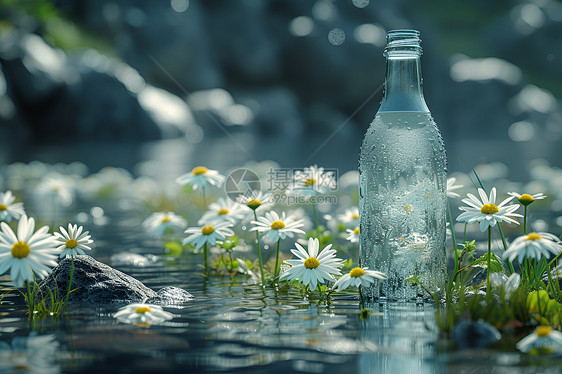 雏菊旁的水瓶图片