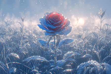 雪地中的红玫瑰图片