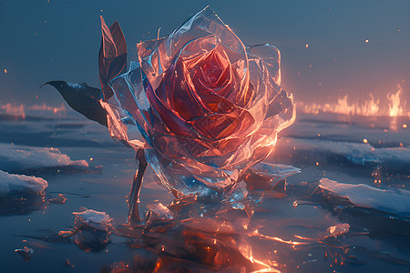 冰雪中绽放的燃烧之花背景图片
