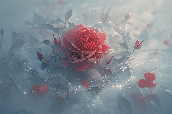 冰雪中的玫瑰图片