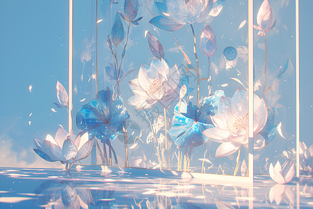 蓝白花与天空图片