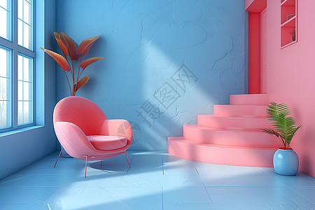 房屋中的粉色台阶背景图片