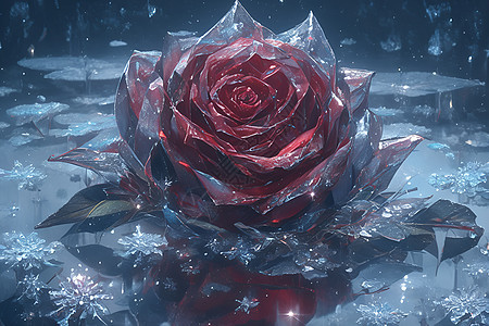水面绽放的玫瑰花图片