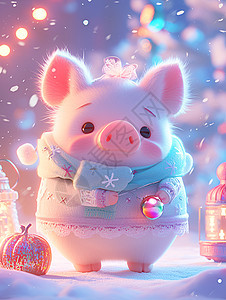 绚丽彩虹下的可爱小猪背景图片