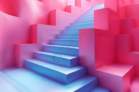 楼梯蓝粉色奇观图片