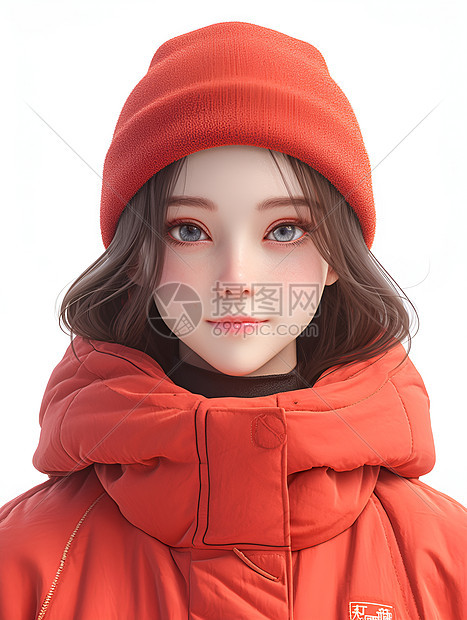 冬日红衣美人图片