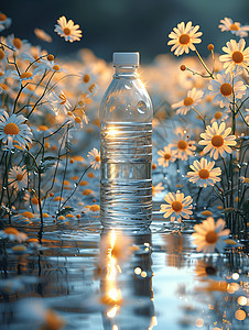 安静躺在池塘中的水瓶背景图片