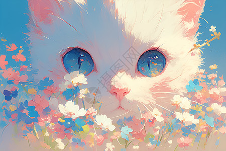 粉色绘画中的英短猫图片