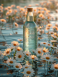 湖泊中的一瓶水图片