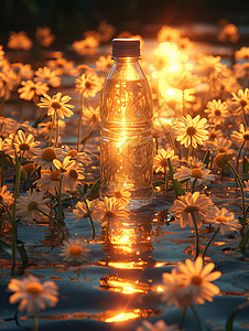 日落时分的瓶子图片